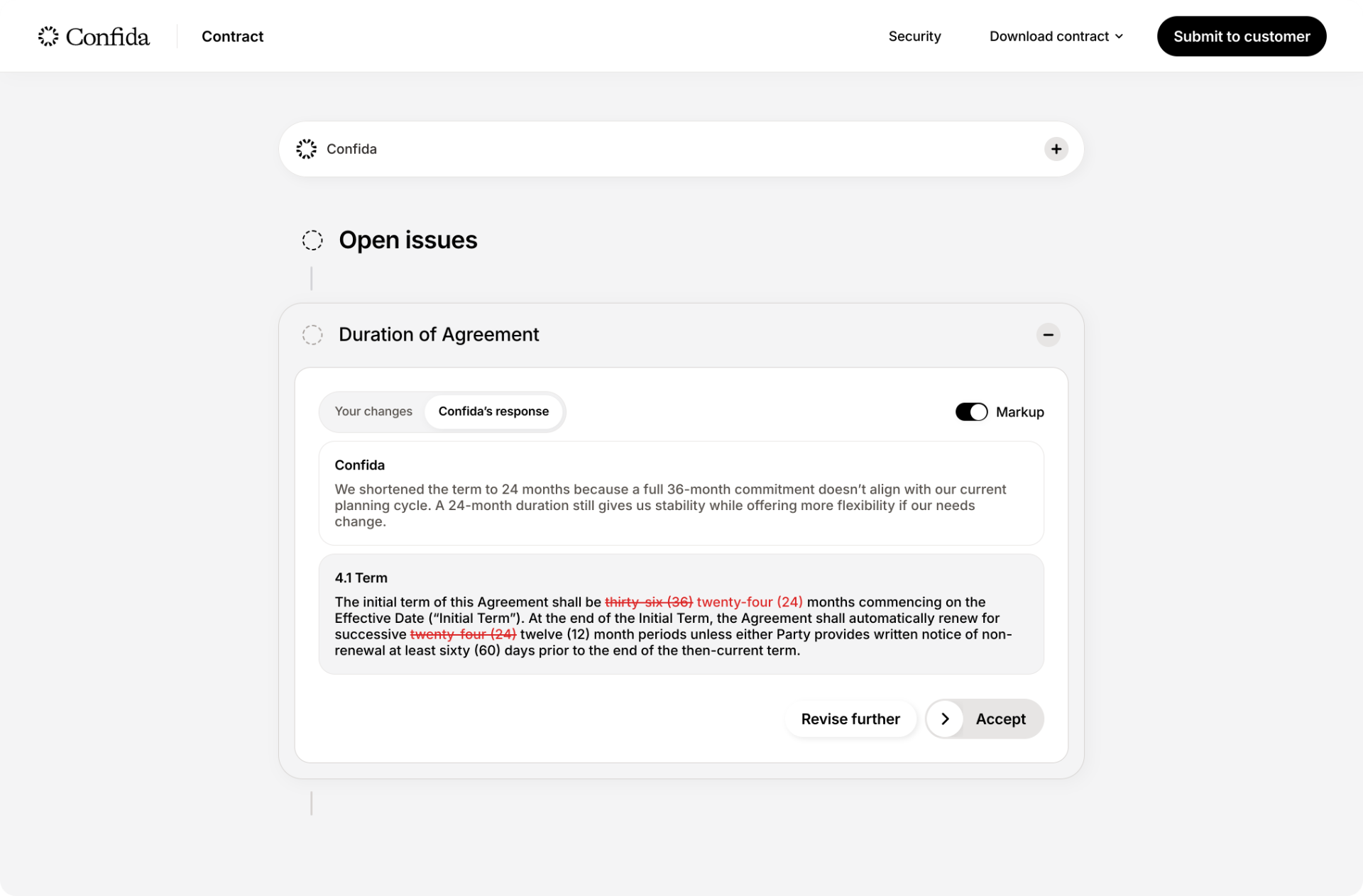 Confida contract review interface