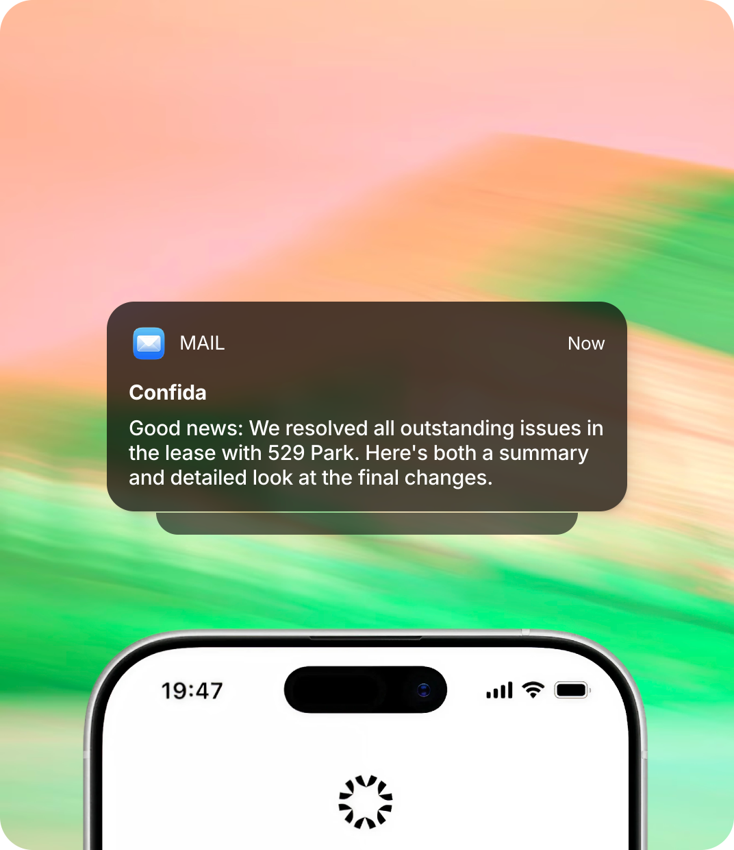 iOS mail notification and Confida mobile hero preview